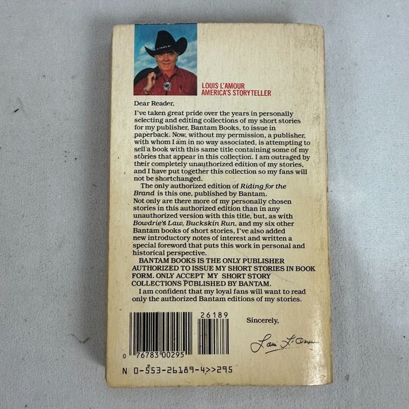 Louis LAmour Riding For The Brand Paperback 1986 Bantam Western Short Stories - Picture 2 of 4